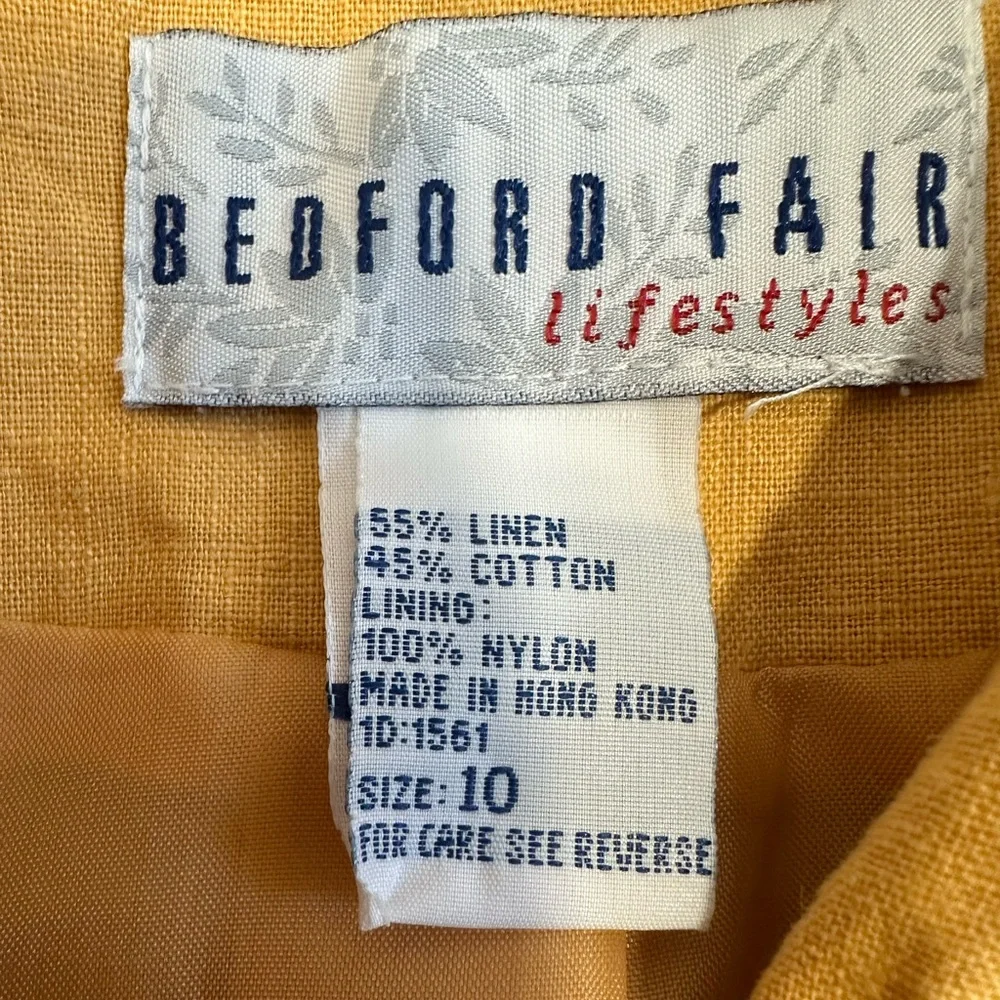 Vintage Bedford fair yellow blazer‎ jacket linen cotton sz 10 preppy bold retro